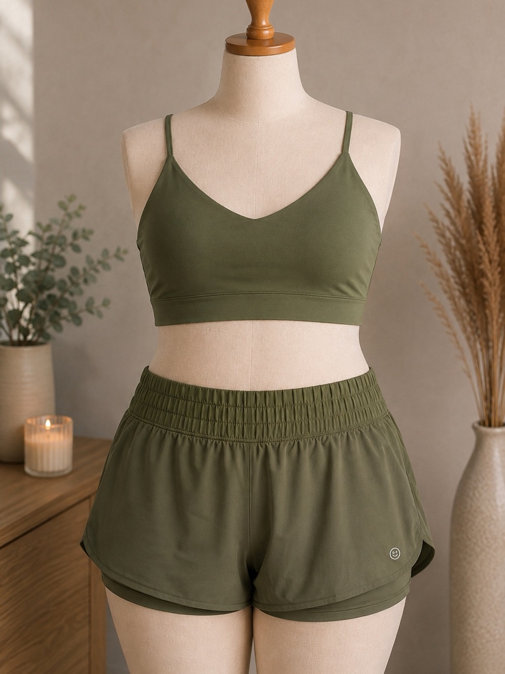 Hollister Activewear Set XXL Olive Green Sports Bra & Running Shorts